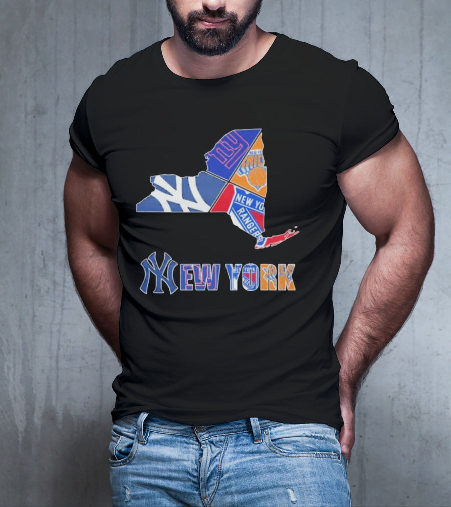 New York Yankees Giants Knicks Rangers Sports Map T-Shirt