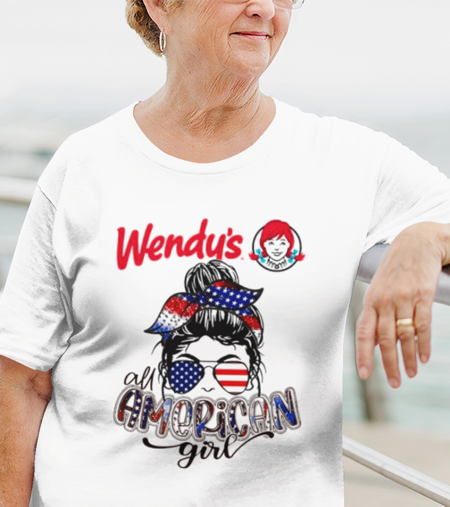 Wendy's All American Girl Messy Bun With Patriotic Sunglasses And Bandana T-Shirt