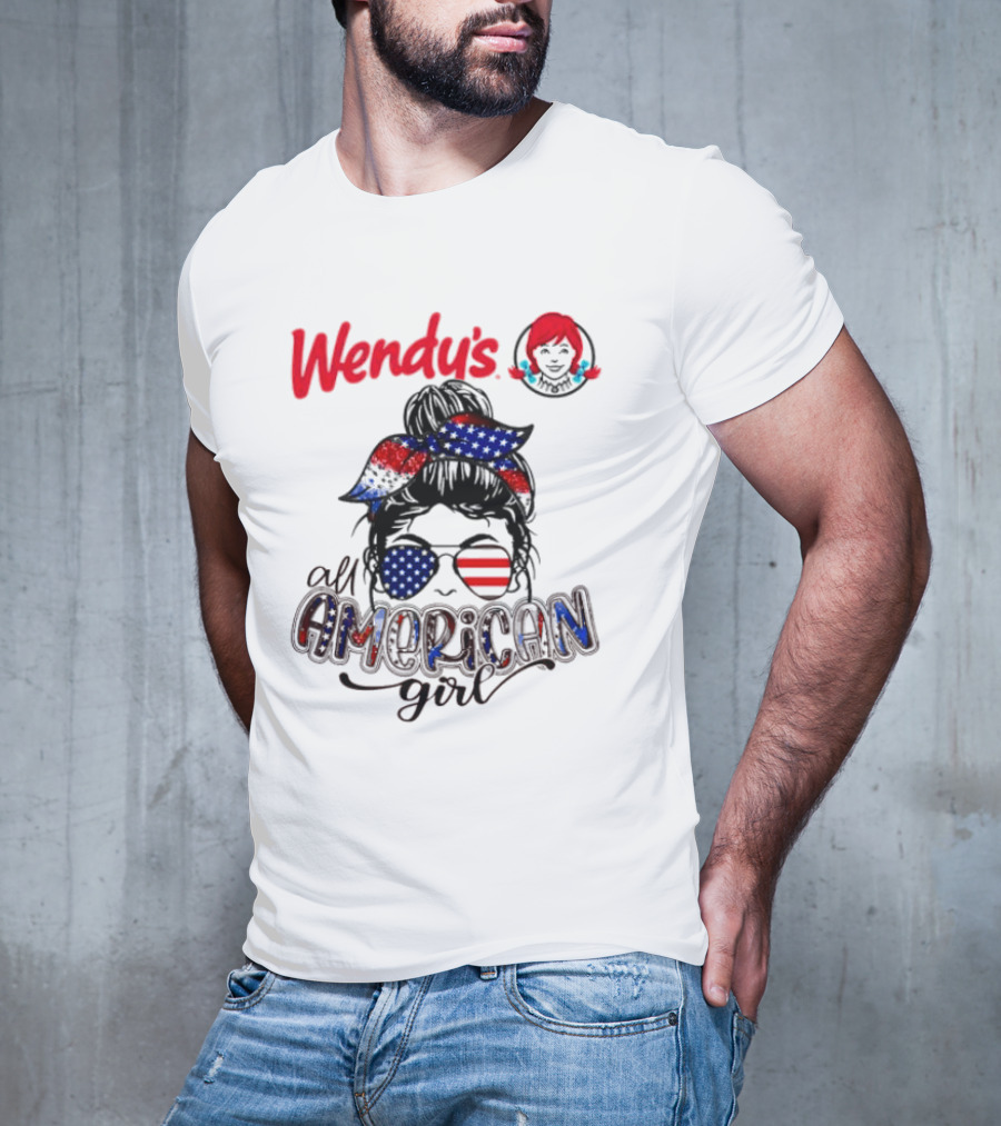 Wendy's All American Girl Messy Bun With Patriotic Sunglasses And Bandana T-Shirt
