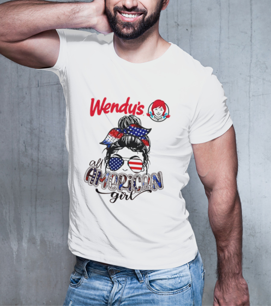 Wendy's All American Girl Messy Bun With Patriotic Sunglasses And Bandana T-Shirt