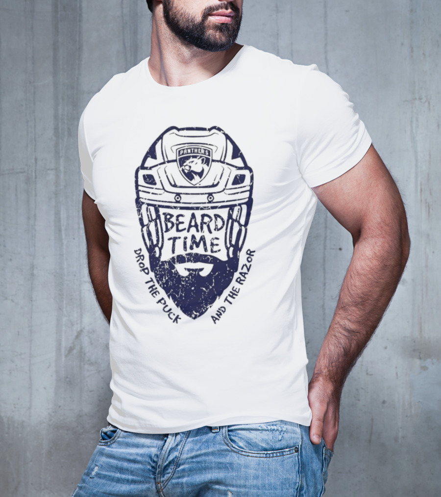 Florida Panthers Beard Time Drop The Puck And The Razor Hockey T-Shirt