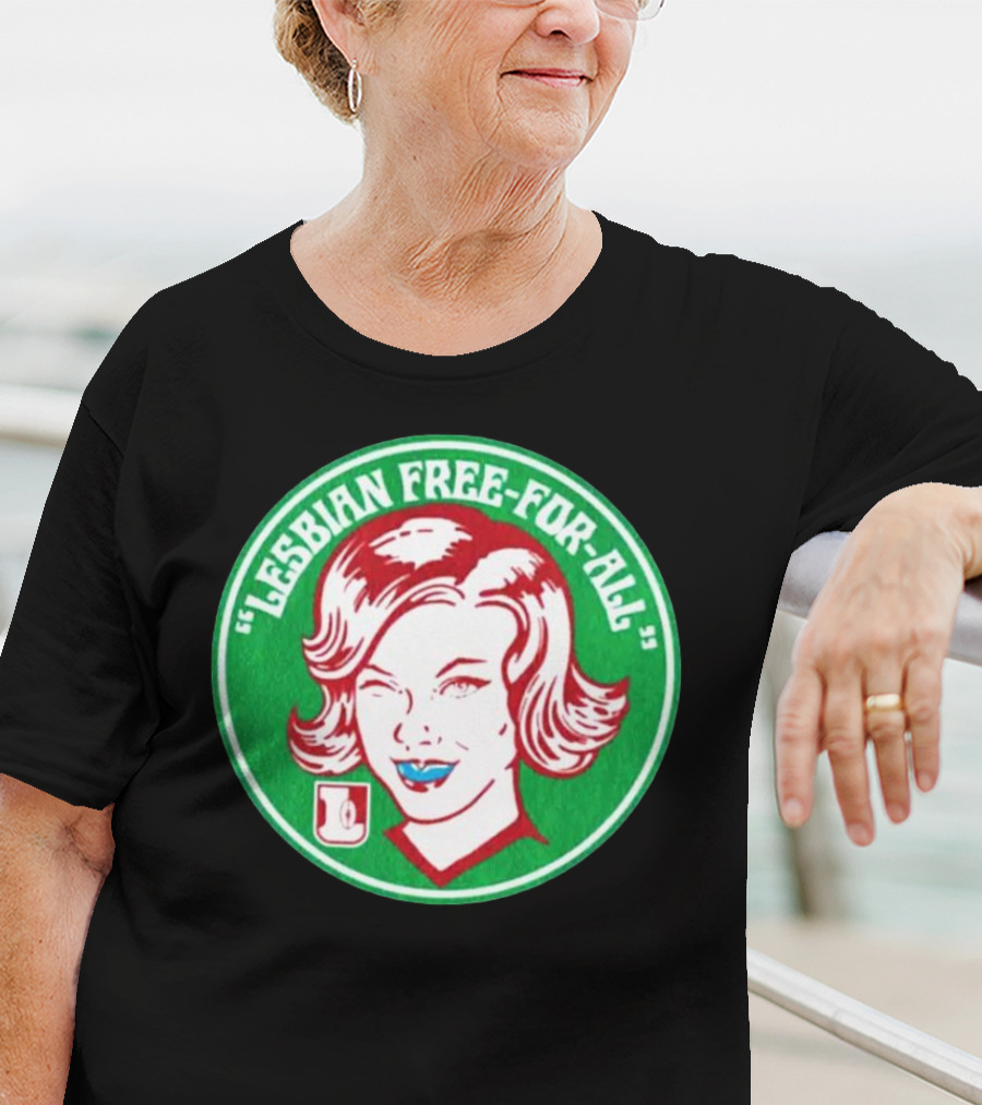 LESBIAN FREE-FOR-ALL Retro Style Winking Woman In Green Circle T-Shirt