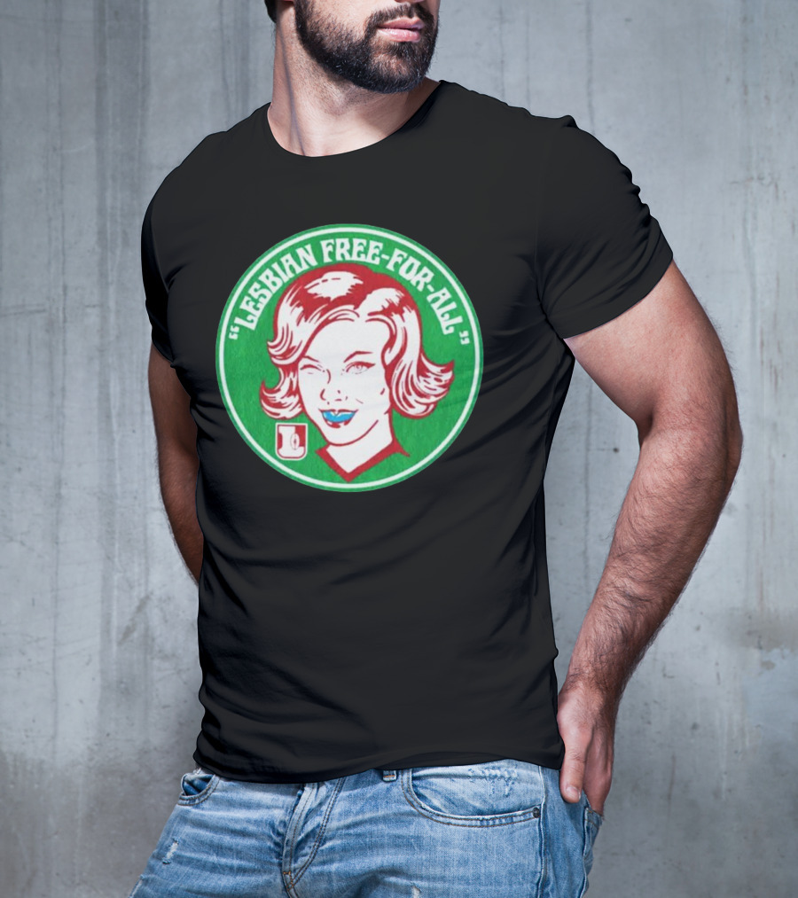 LESBIAN FREE-FOR-ALL Retro Style Winking Woman In Green Circle T-Shirt