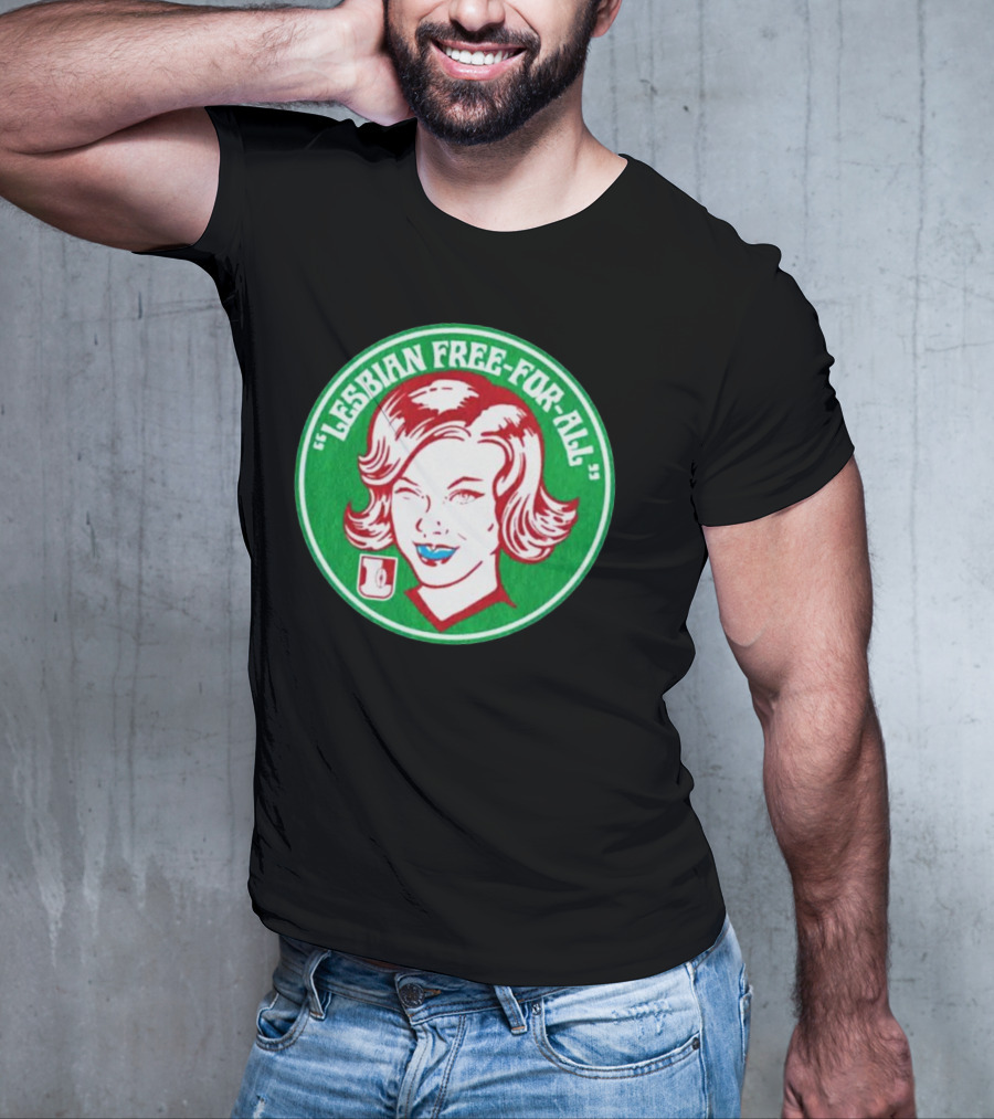 LESBIAN FREE-FOR-ALL Retro Style Winking Woman In Green Circle T-Shirt