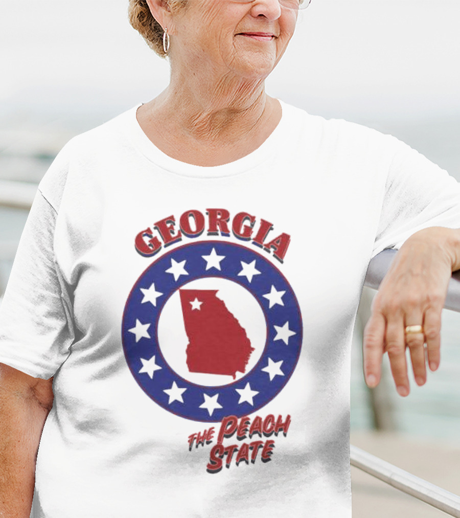 Georgia The Peach State Red And Blue Star Circle T-Shirt