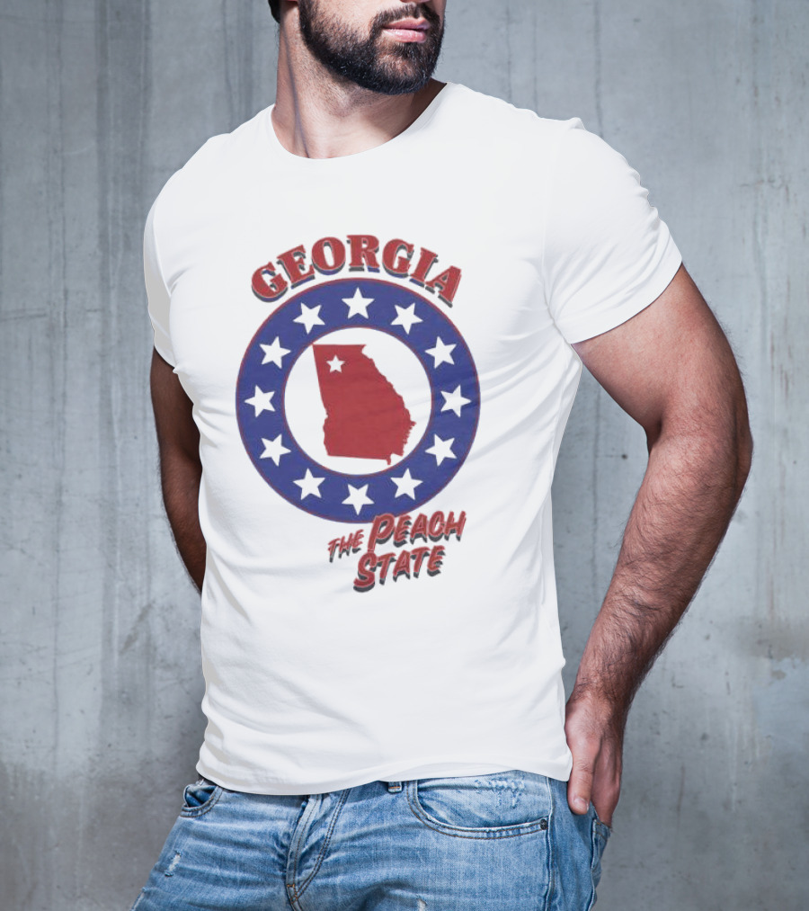 Georgia The Peach State Red And Blue Star Circle T-Shirt