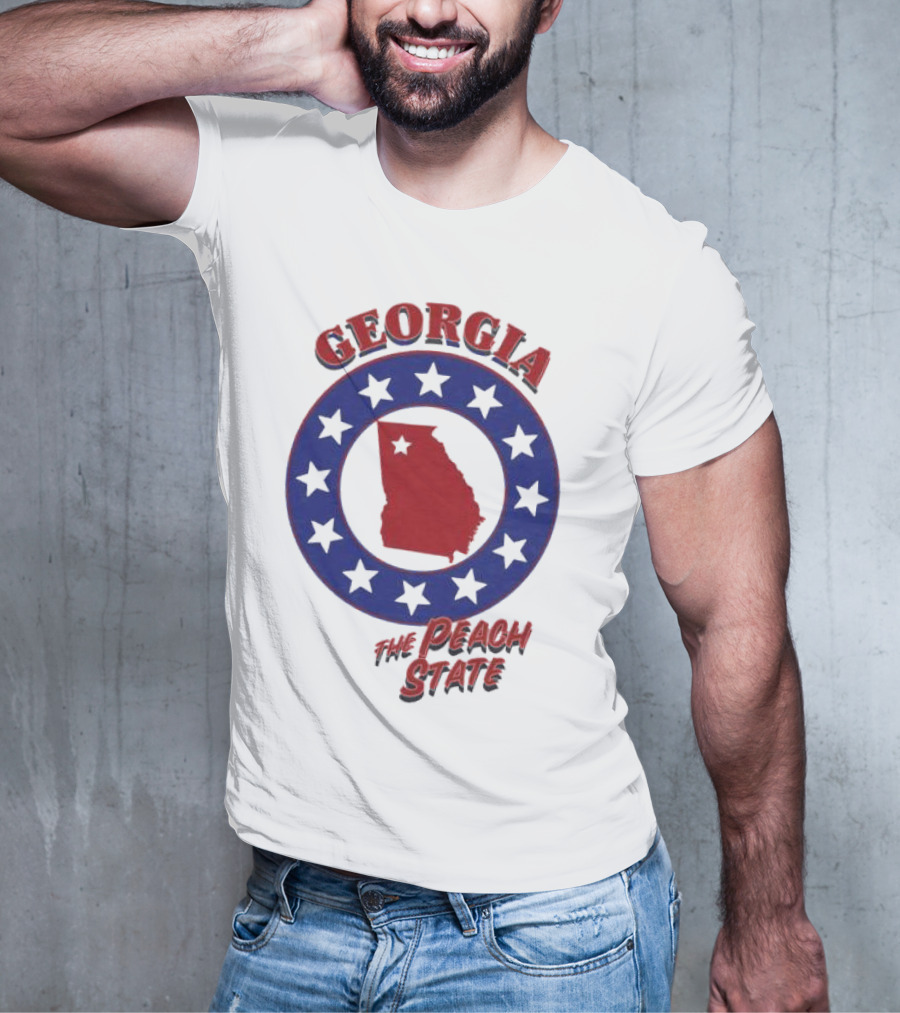 Georgia The Peach State Red And Blue Star Circle T-Shirt