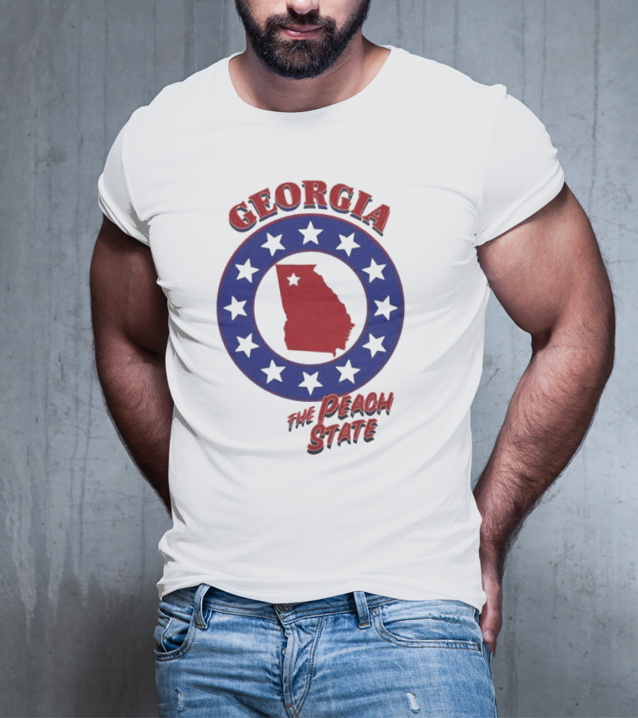Georgia The Peach State Red And Blue Star Circle T-Shirt