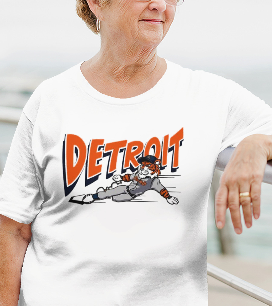 Detroit Sliding Tiger Baseball Player T-Shirt