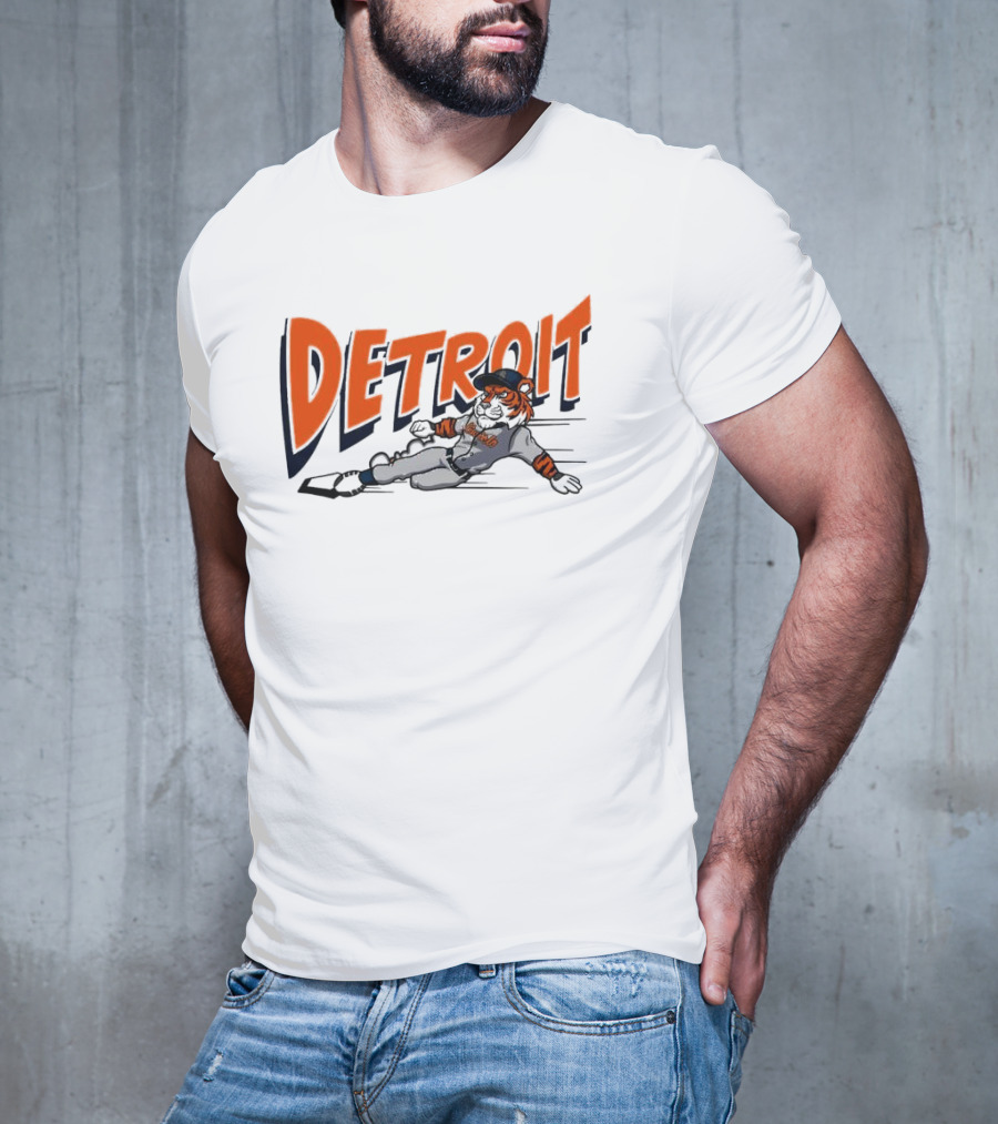 Detroit Sliding Tiger Baseball Player T-Shirt