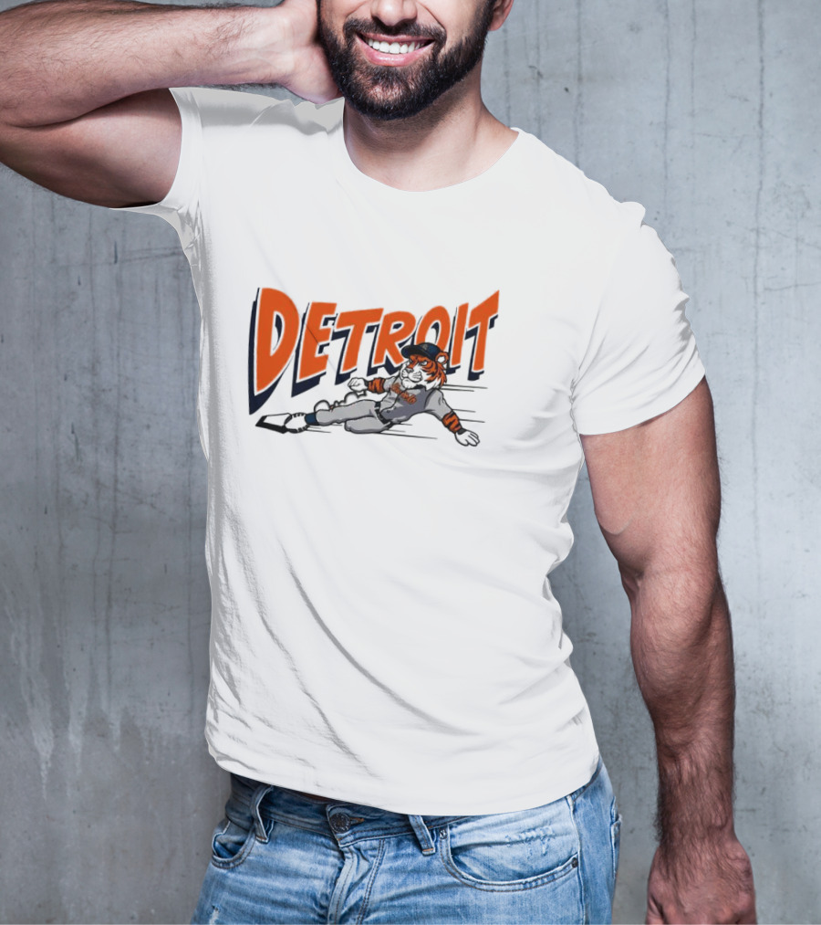 Detroit Sliding Tiger Baseball Player T-Shirt