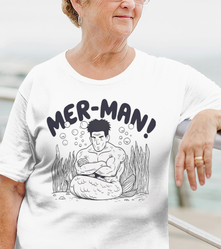 MER-MAN Cross-Armed Mermaid With Bubbles And Seaweed T-Shirt