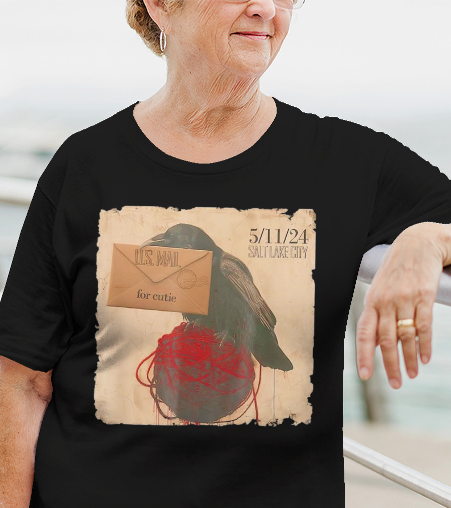 US Mail For Cutie 5/11/24 Salt Lake City Raven With Envelope And Red String T-Shirt