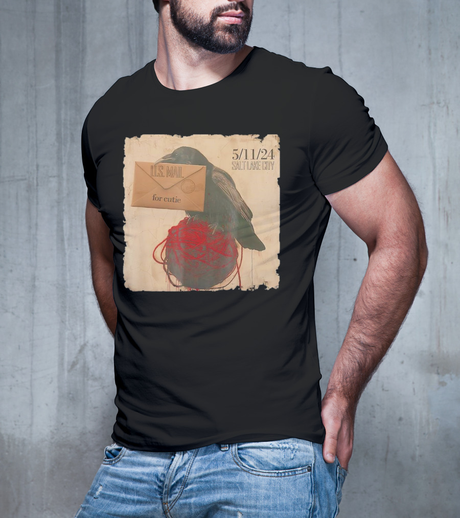 US Mail For Cutie 5/11/24 Salt Lake City Raven With Envelope And Red String T-Shirt