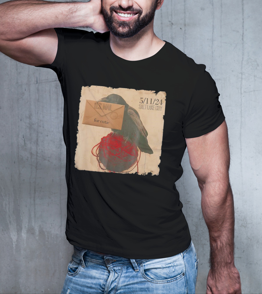 US Mail For Cutie 5/11/24 Salt Lake City Raven With Envelope And Red String T-Shirt