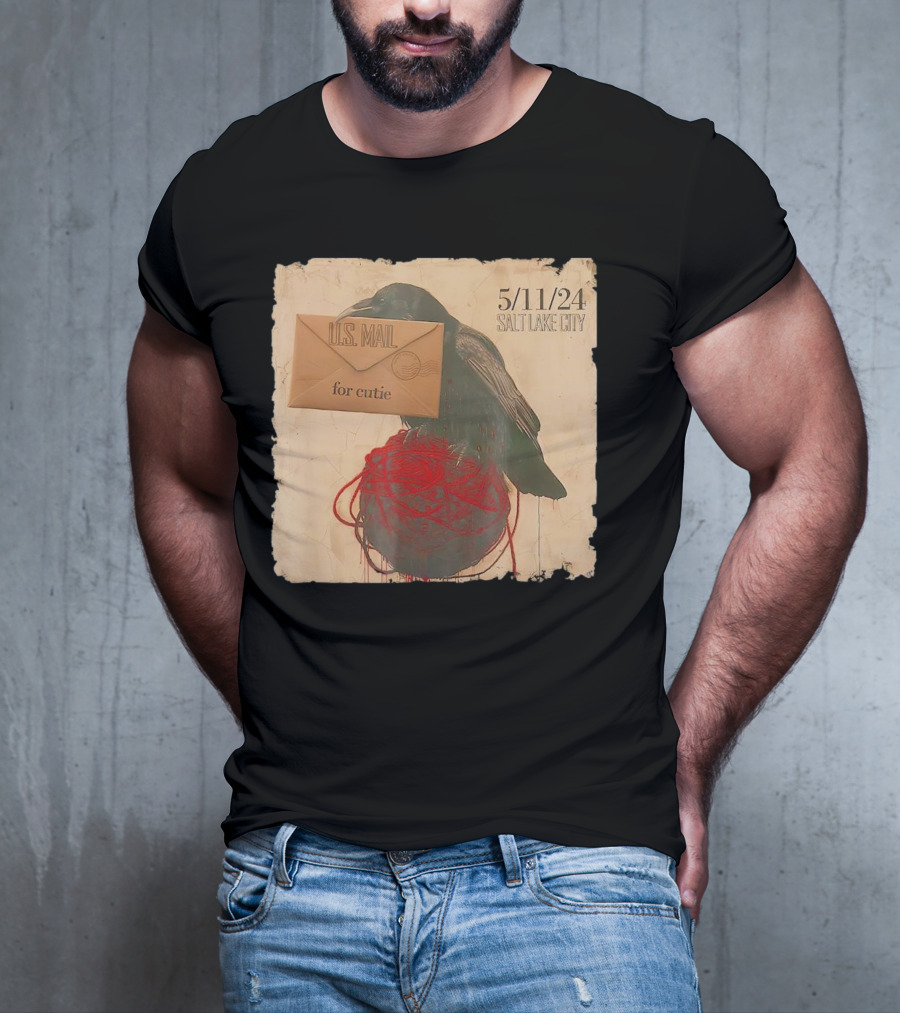 US Mail For Cutie 5/11/24 Salt Lake City Raven With Envelope And Red String T-Shirt