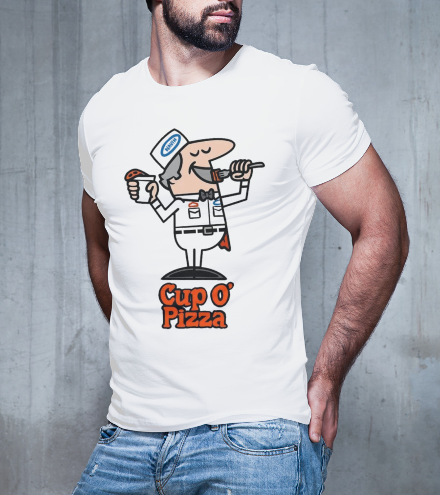 Cup O' Pizza Cartoon Character Eating From A Fork And Cup T-Shirt