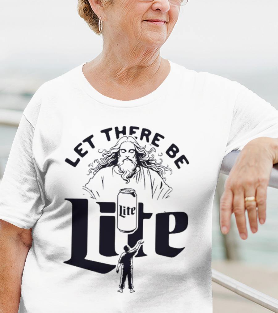 Let There Be Lite Jesus Design Featuring Beer Can And Figure T-Shirt