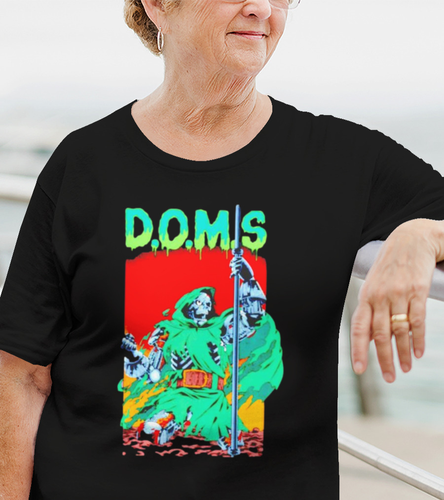 D.O.M.S Skeleton Warrior In Green Cloak Holding Staff T-Shirt