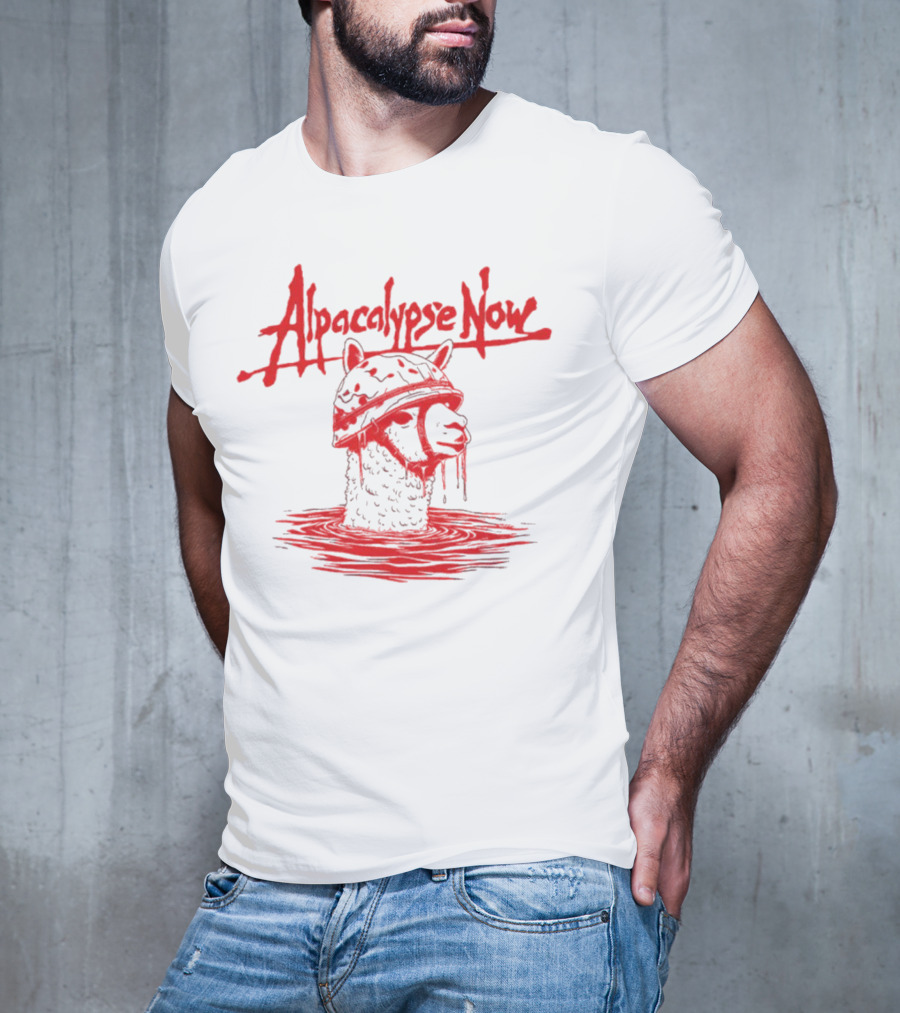 Alpacalypse Now Llama With Military Helmet Emerging From Water T-Shirt