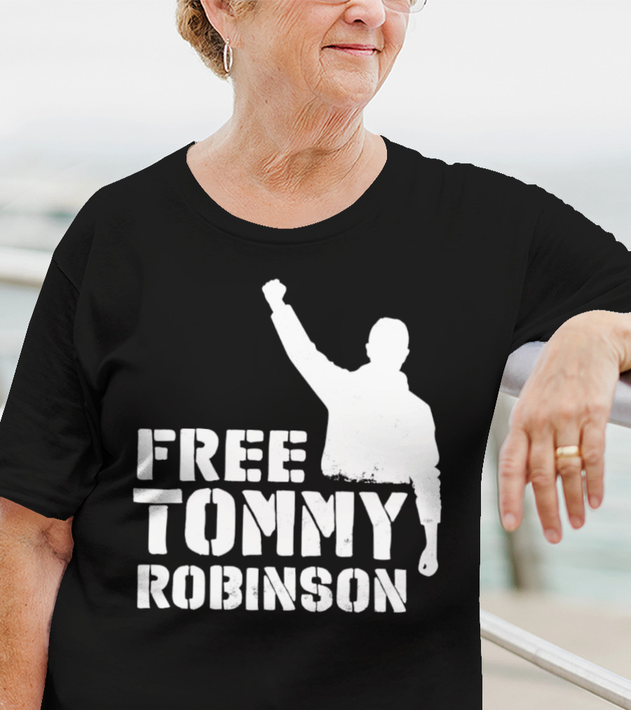 Free Tommy Robinson Silhouette Fist Raised Protest T-Shirt