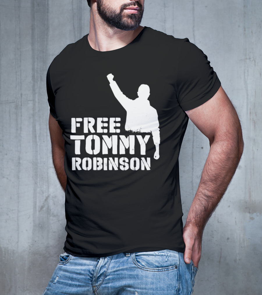 Free Tommy Robinson Silhouette Fist Raised Protest T-Shirt
