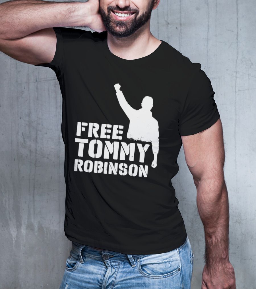Free Tommy Robinson Silhouette Fist Raised Protest T-Shirt