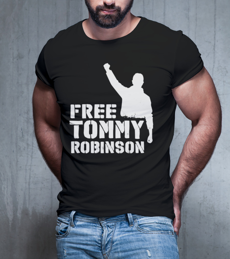 Free Tommy Robinson Silhouette Fist Raised Protest T-Shirt