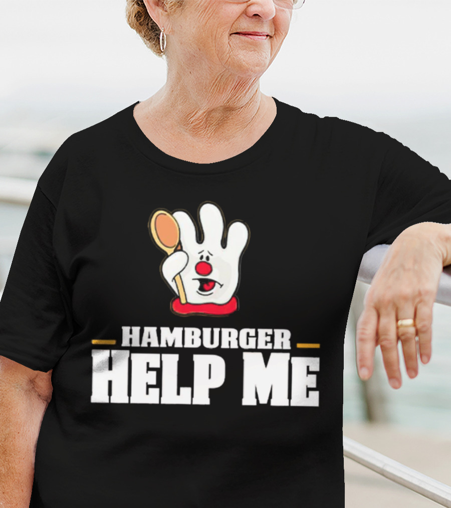 Hamburger Help Me Glove Holding Spoon Retro T-Shirt