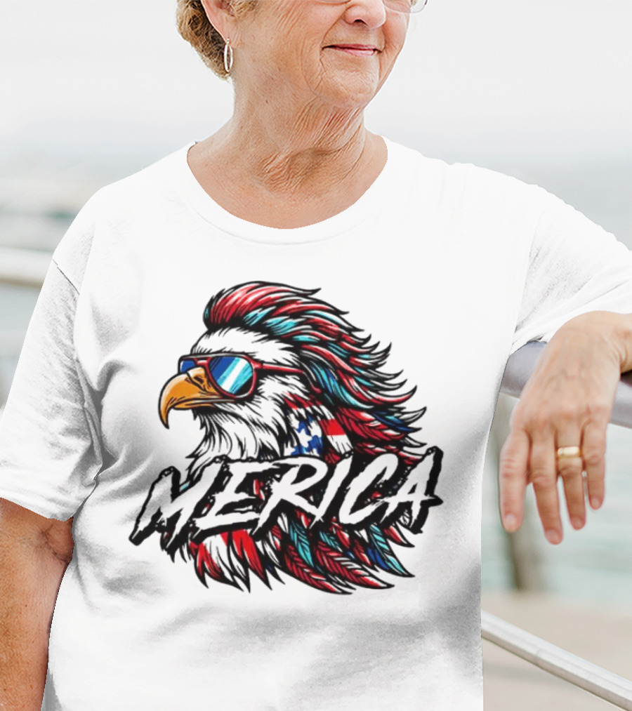 Merica Mullet Eagle With Patriotic Sunglasses And Americana Colors T-Shirt