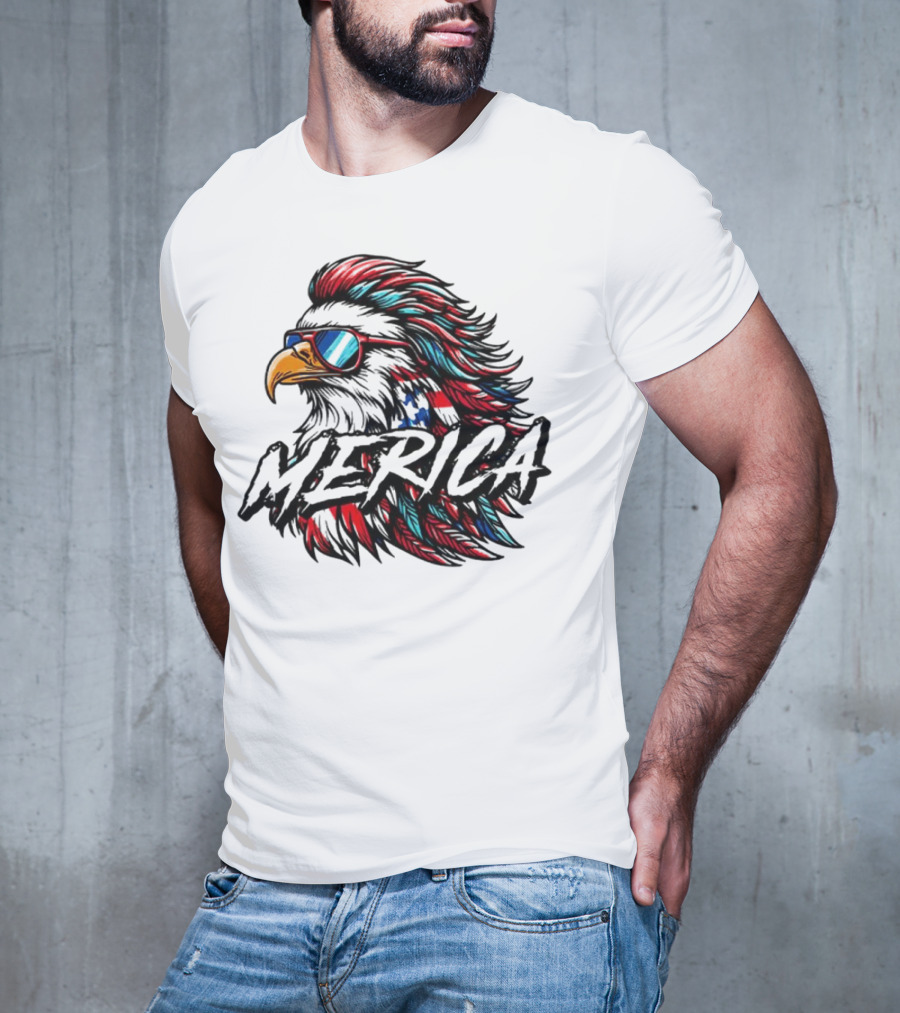 Merica Mullet Eagle With Patriotic Sunglasses And Americana Colors T-Shirt