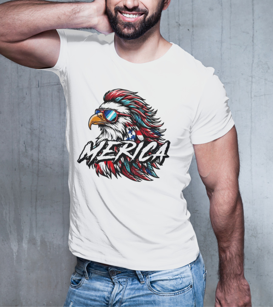 Merica Mullet Eagle With Patriotic Sunglasses And Americana Colors T-Shirt