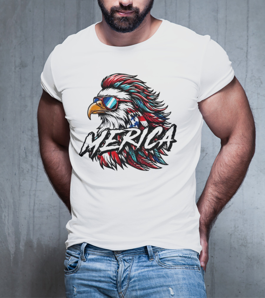 Merica Mullet Eagle With Patriotic Sunglasses And Americana Colors T-Shirt