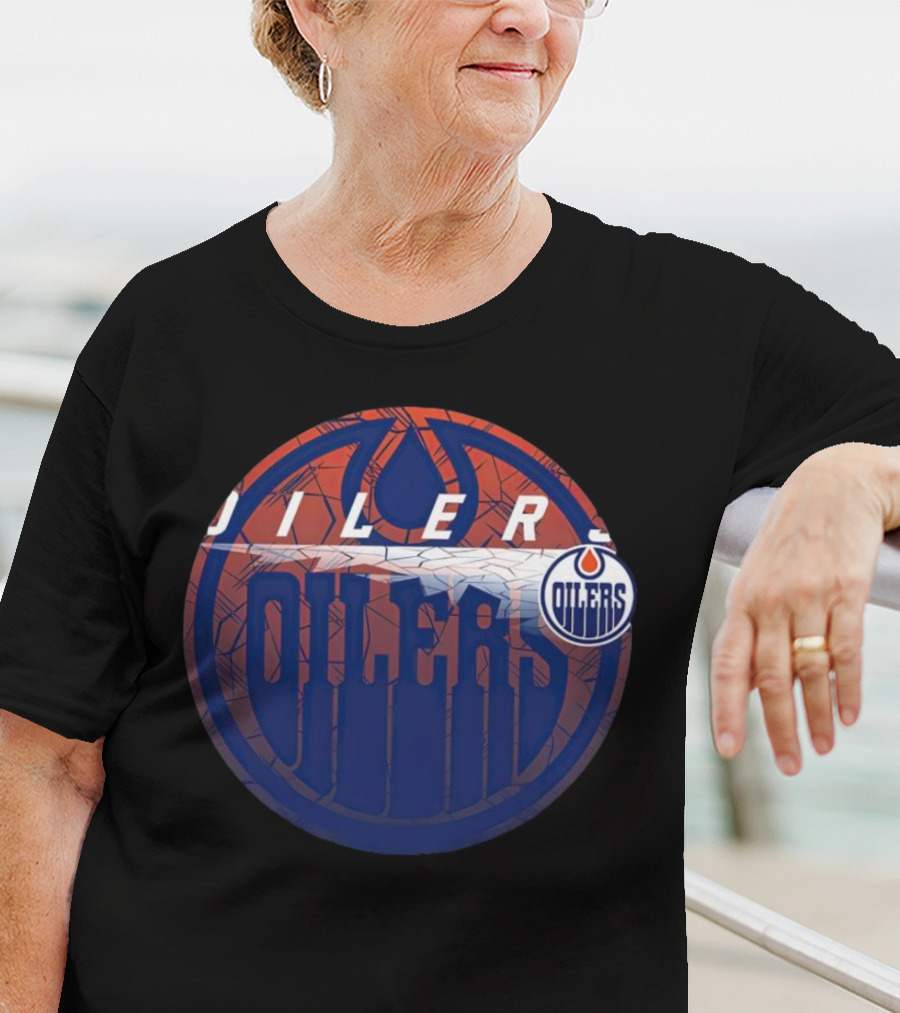 NHL Edmonton Oilers Cracked Ice Logo Hockey Oilers T-Shirt