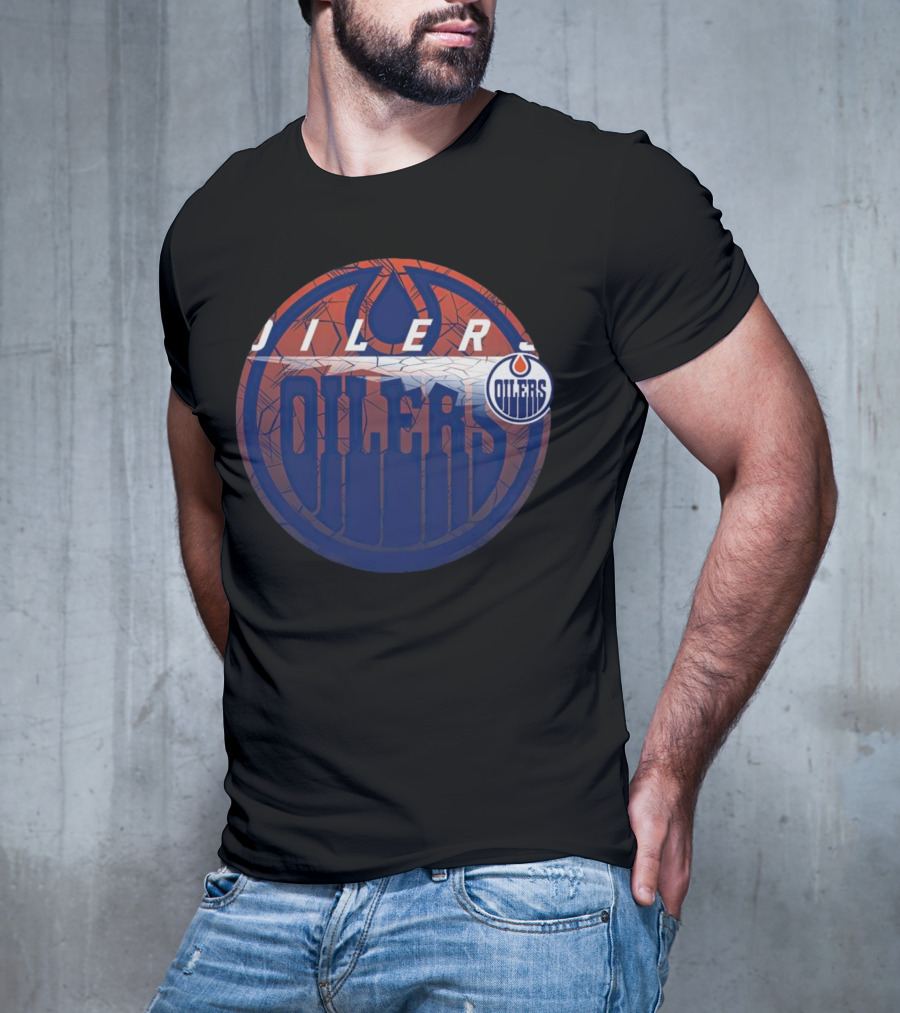 NHL Edmonton Oilers Cracked Ice Logo Hockey Oilers T-Shirt
