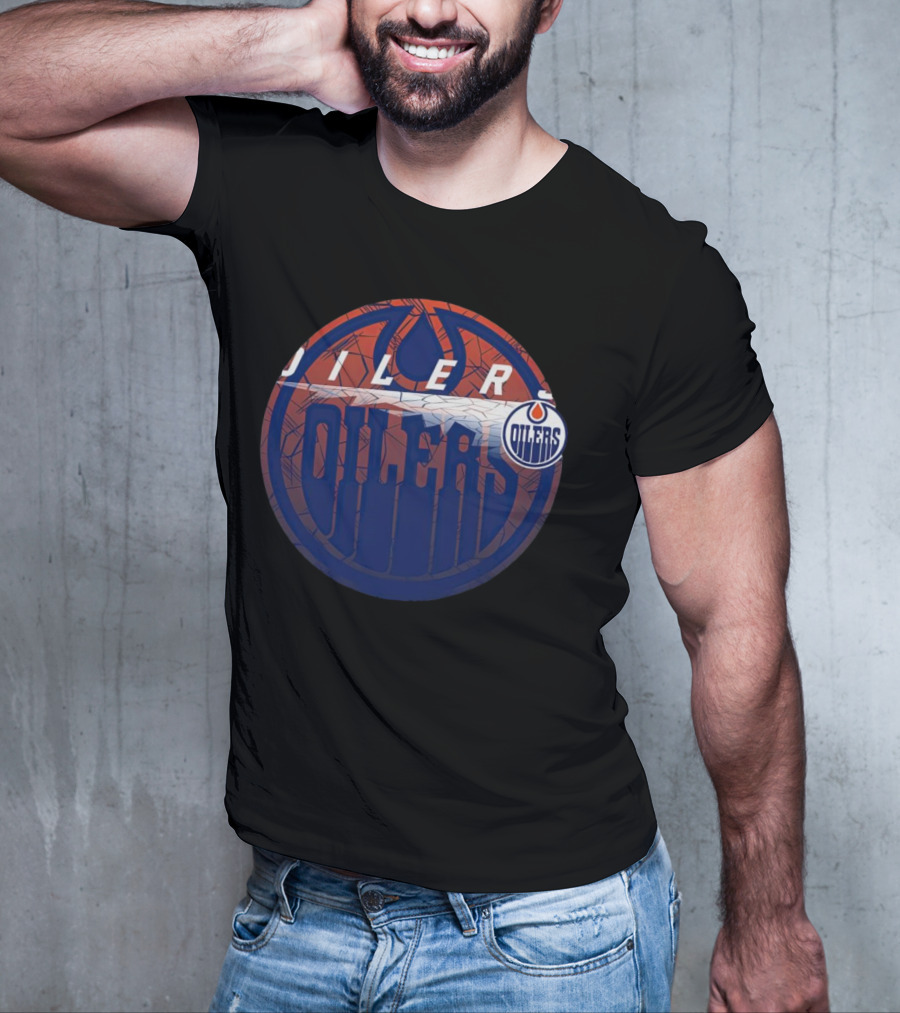 NHL Edmonton Oilers Cracked Ice Logo Hockey Oilers T-Shirt