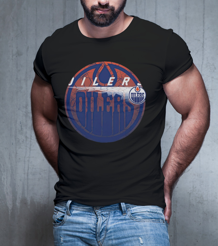 NHL Edmonton Oilers Cracked Ice Logo Hockey Oilers T-Shirt