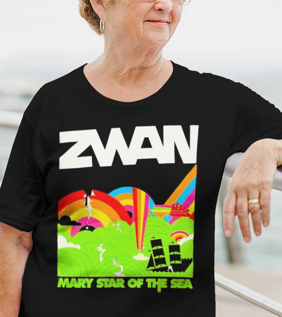 Zwan Mary Star Of The Sea Rainbow Waves Sailboat T-Shirt