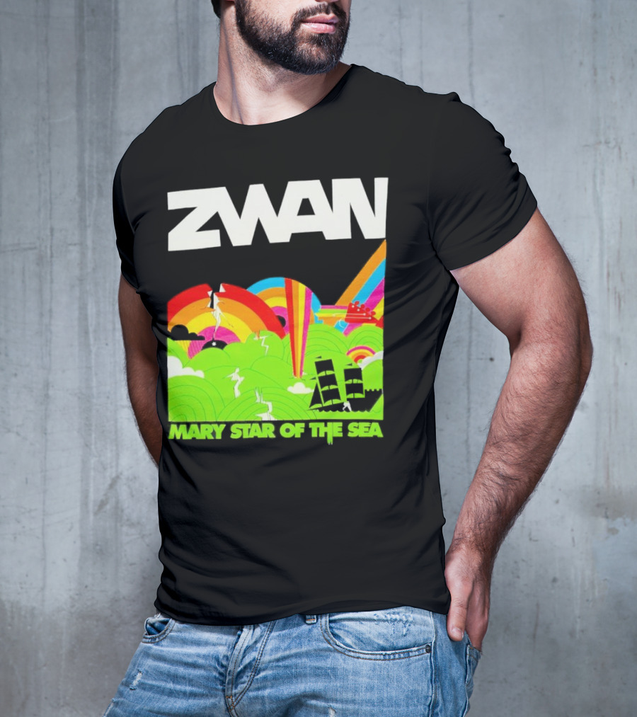 Zwan Mary Star Of The Sea Rainbow Waves Sailboat T-Shirt
