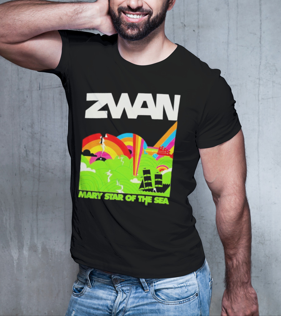 Zwan Mary Star Of The Sea Rainbow Waves Sailboat T-Shirt