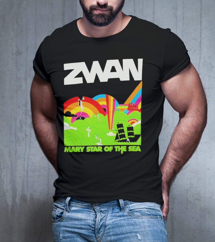 Zwan Mary Star Of The Sea Rainbow Waves Sailboat T-Shirt