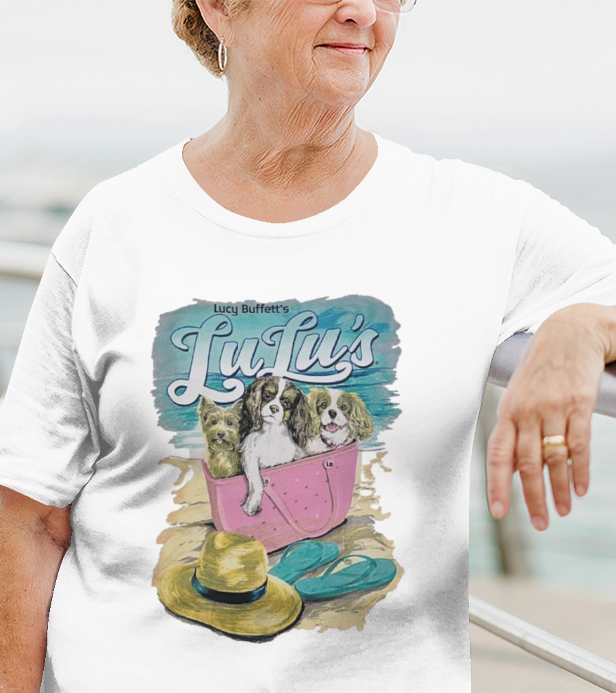 Lucy Buffett’s LuLu’s Beach Dogs In Pink Bag With Hat And Flip-Flops T-Shirt