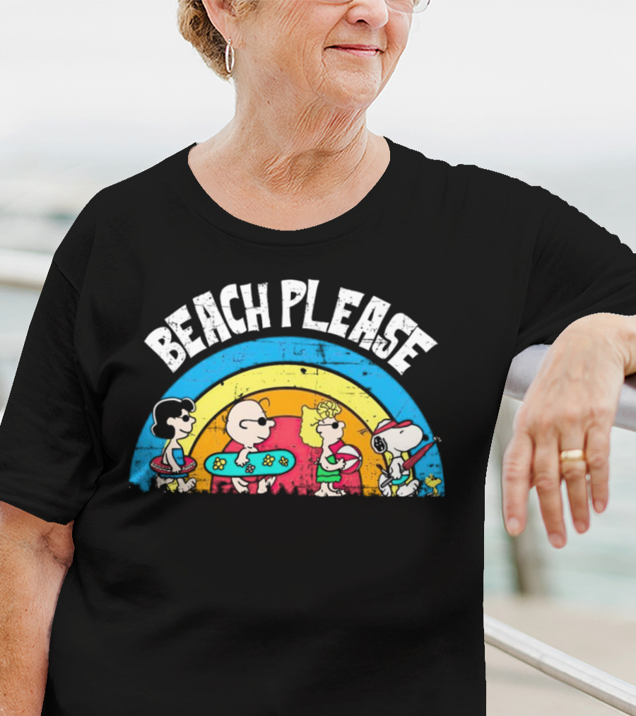 Beach Please Peanuts Surf Snoopy Charlie Brown Woodstock Lucy T-Shirt