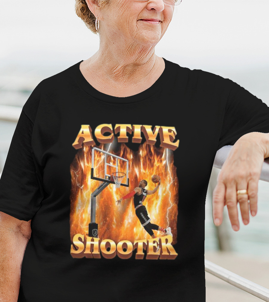 Active Shooter Basketball Dunk With Fiery Background T-Shirt