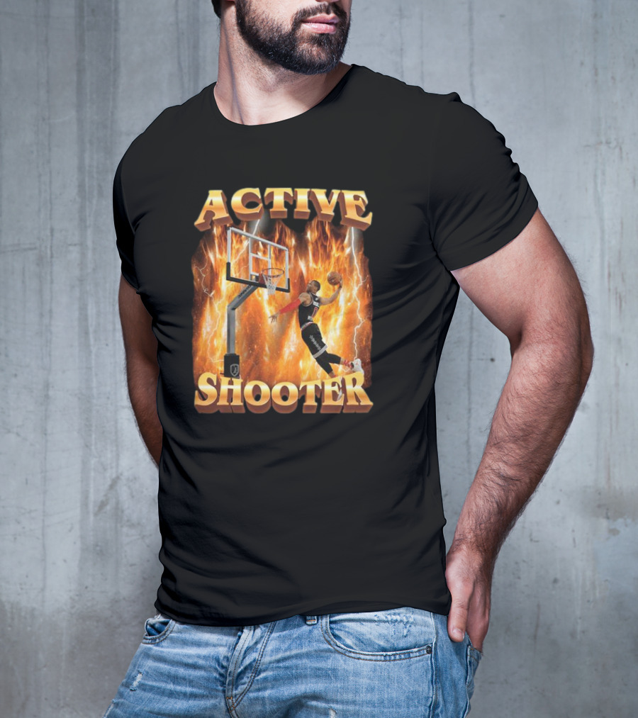 Active Shooter Basketball Dunk With Fiery Background T-Shirt
