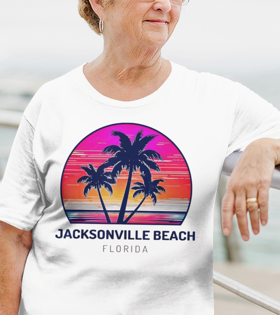 Jacksonville Beach Florida Palm Tree Sunset Circle T-Shirt