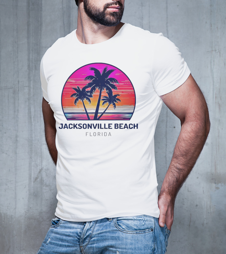 Jacksonville Beach Florida Palm Tree Sunset Circle T-Shirt