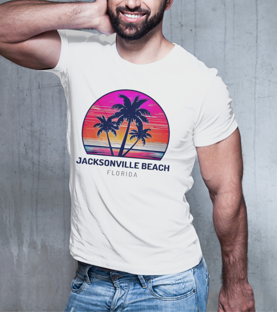 Jacksonville Beach Florida Palm Tree Sunset Circle T-Shirt