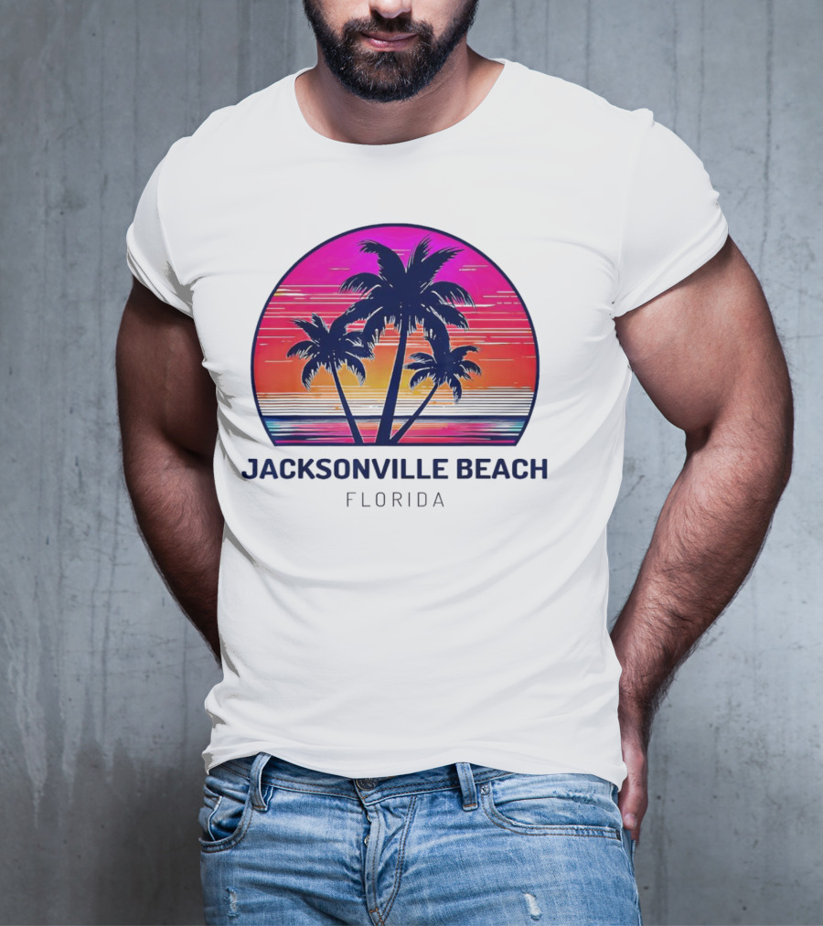 Jacksonville Beach Florida Palm Tree Sunset Circle T-Shirt