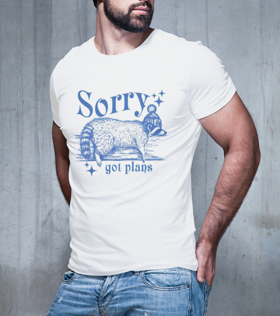Sorry Got Plans Raccoon With Winter Hat And Stars T-Shirt